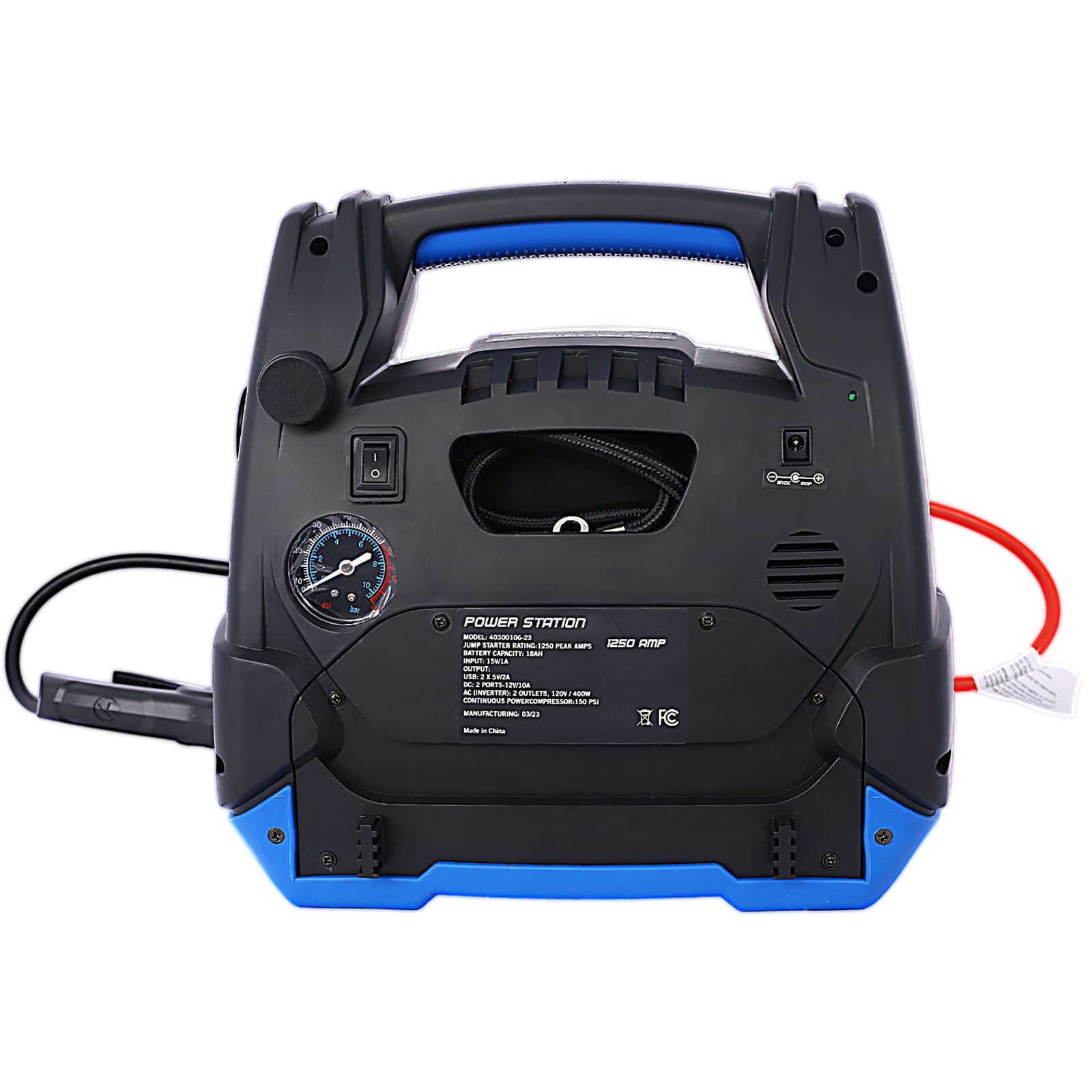 Rechargeable Jump Starter for Gas Diesel Vehicles – 1800 Amps with Air Compressor and AC, 12V DC, USB Power Station - Image 4