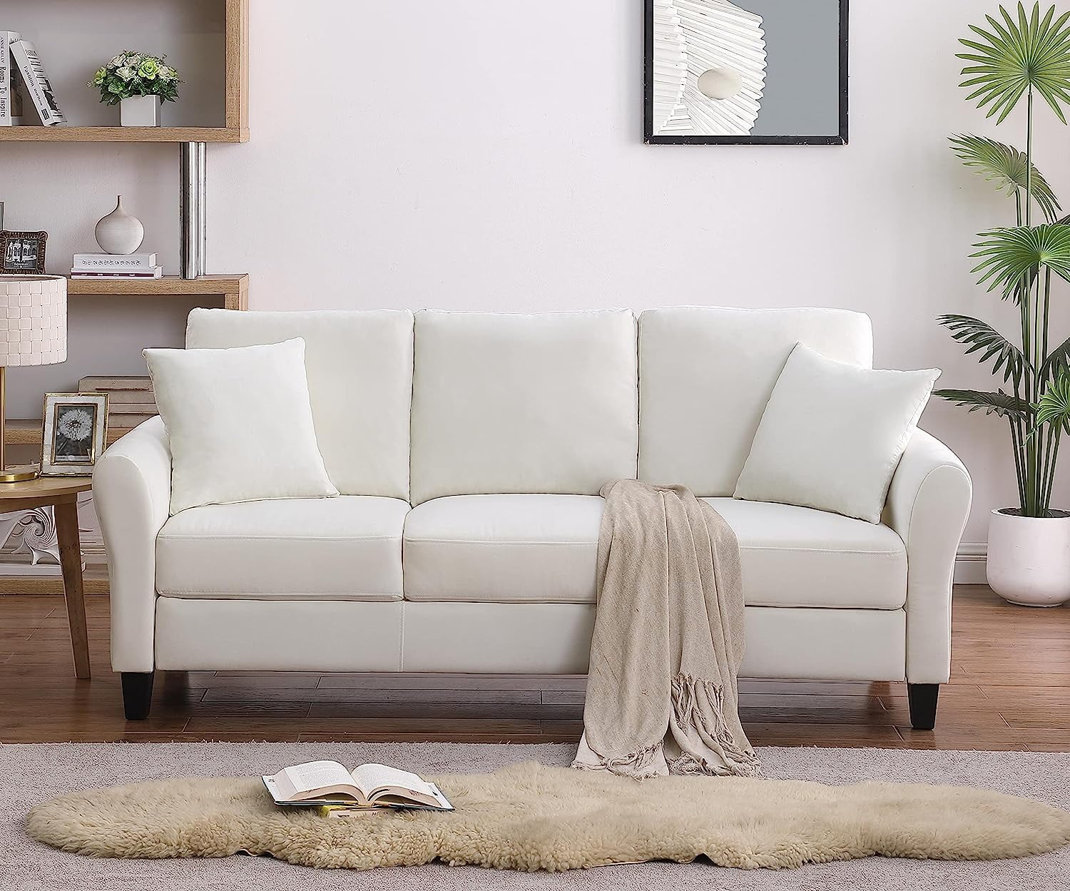 SZLIZCCC Cream Velvet Sofa Three Seater Couch??78 inches Long Sofas,Soft Sitting Sofa??Couches for Living Room, Apartment, Bedroom