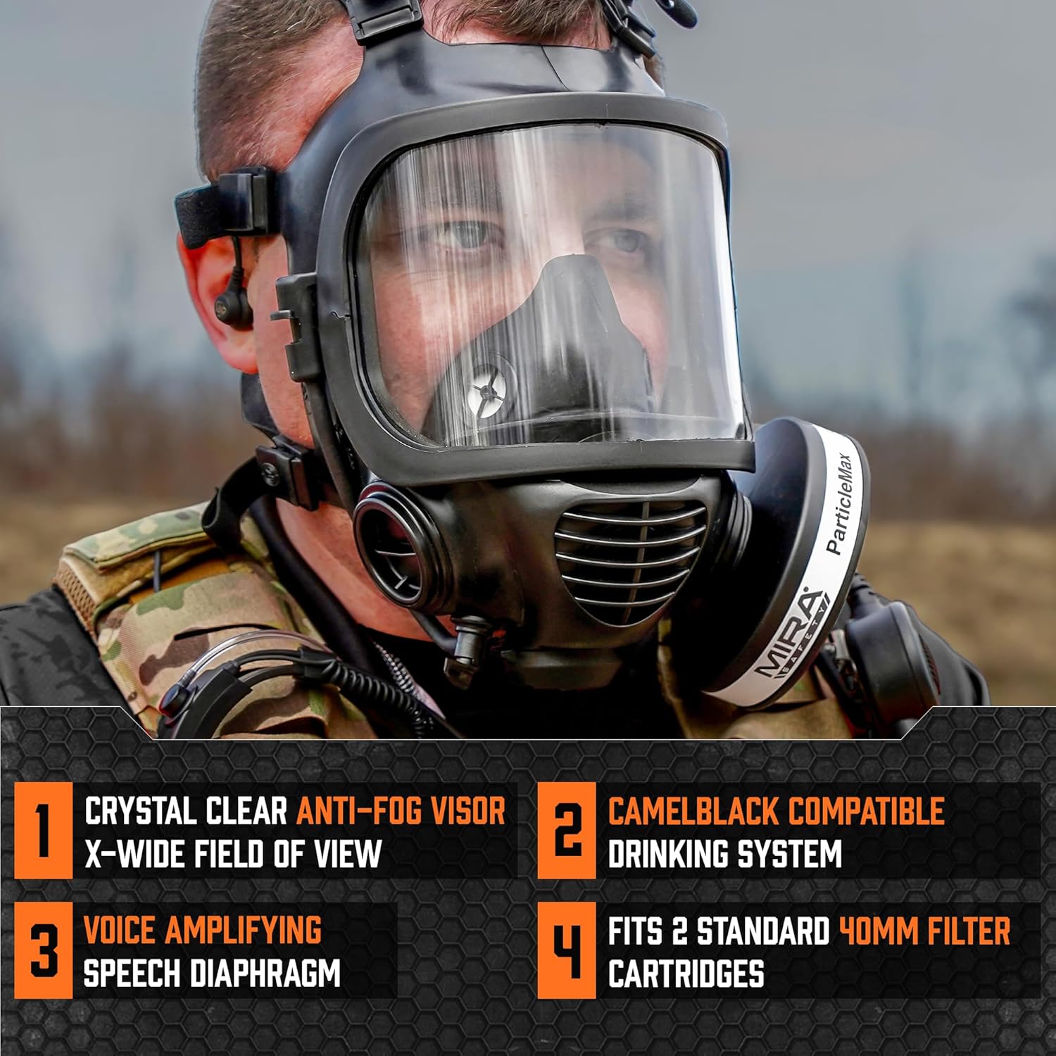MIRA SAFETY CM-6M CBRN Full Face Gas Mask with Drinking System - Image 2