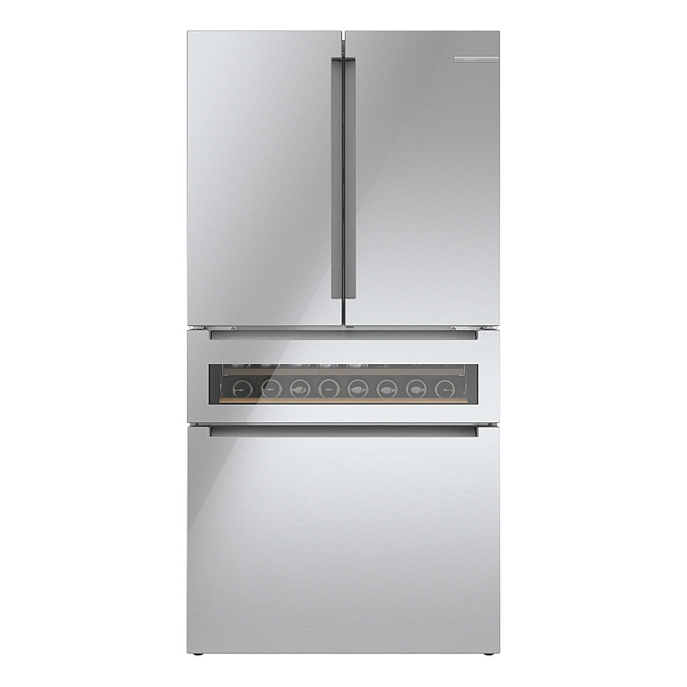 Bosch – 800 Series 20 Cu. Ft. 4-Door French Door Counter-Depth Smart Refrigerator with Beverage Cooler Drawer – Stainless steel
