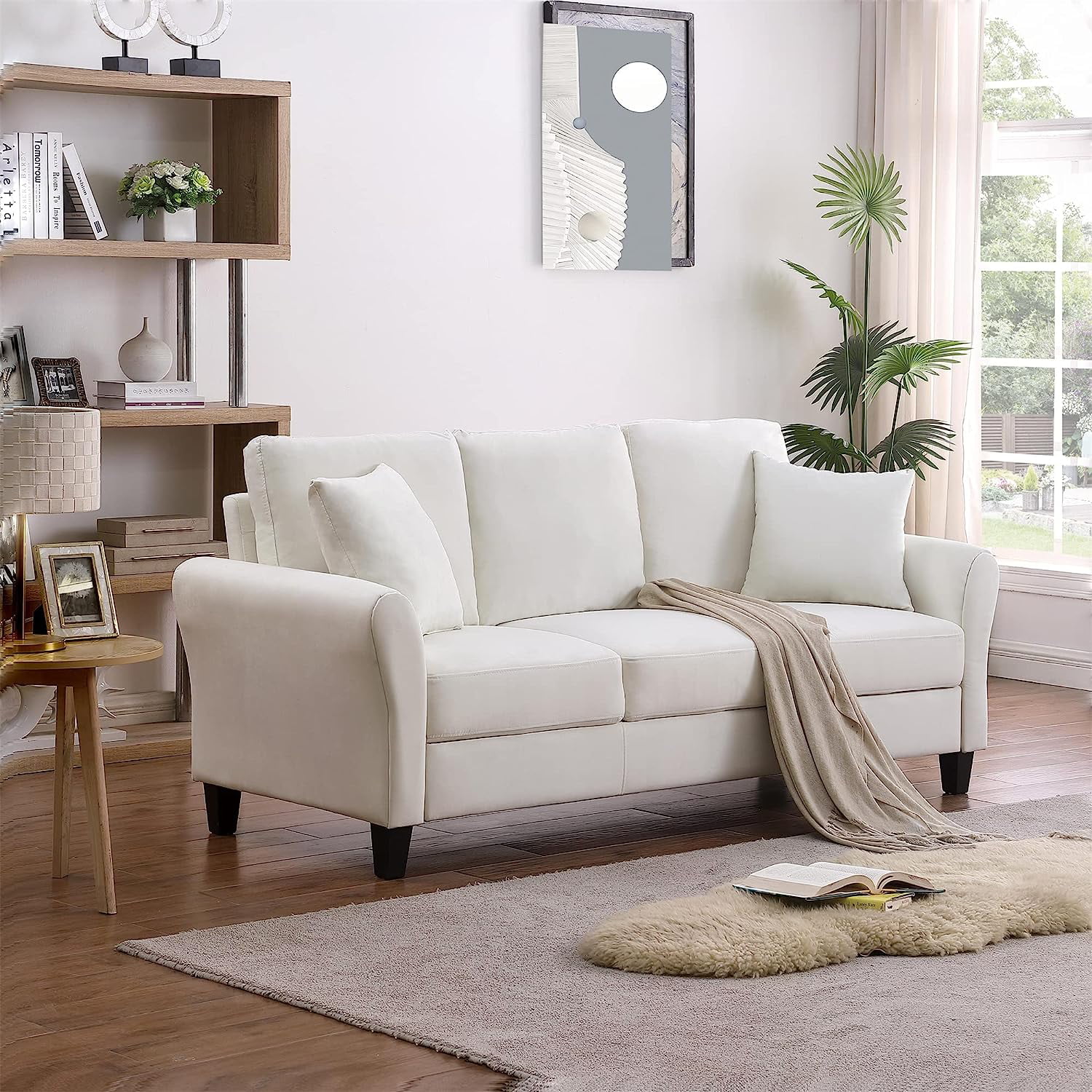SZLIZCCC Cream Velvet Sofa Three Seater Couch??78 inches Long Sofas,Soft Sitting Sofa??Couches for Living Room, Apartment, Bedroom - Image 4